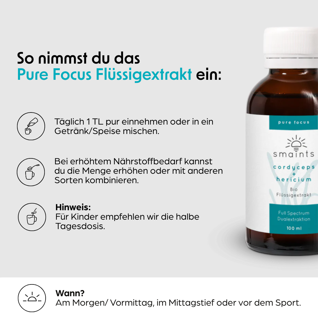 Pure Focus Flüssigextrakt mit Cordyceps und Hericium