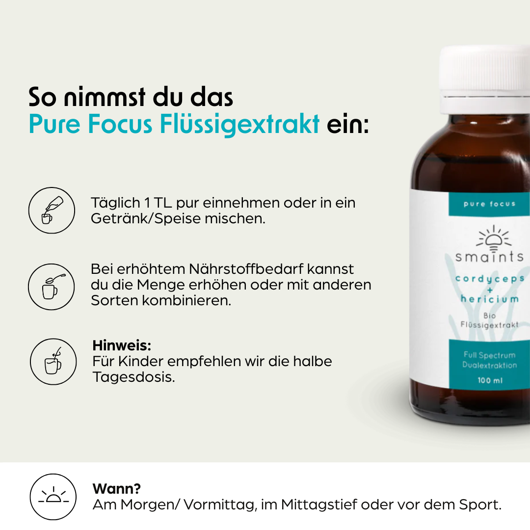 Pure Focus Flüssigextrakt mit Cordyceps und Hericium