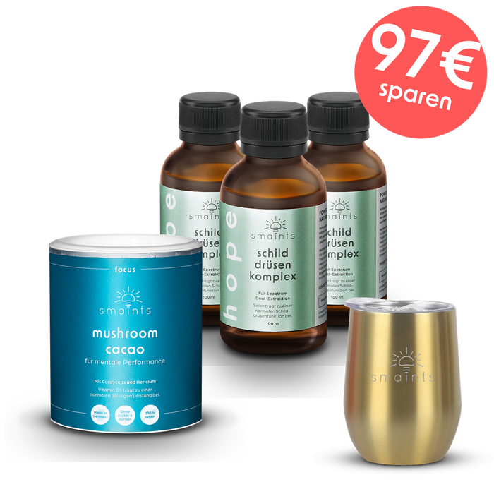 Schilddrüsen-Kur 3 Monate mit Mushroom Cacao und Golden Thermo Mug – 97 € sparen